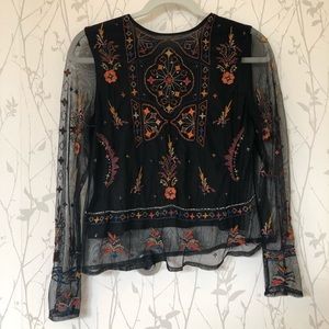 Zara Embroidered Tulle Top